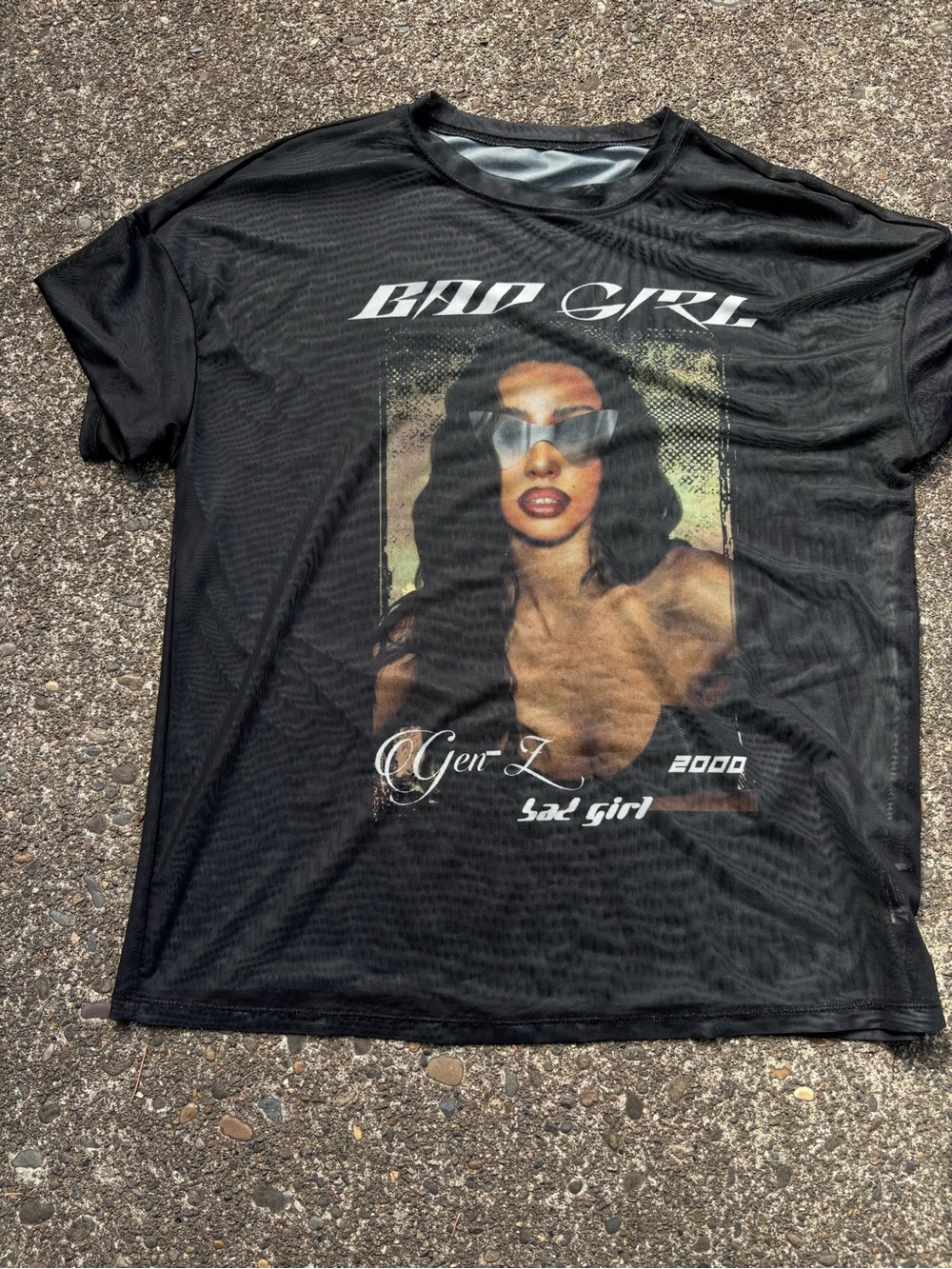 SHEIN Black Graphic 'Bad Girl' Portrait Tee